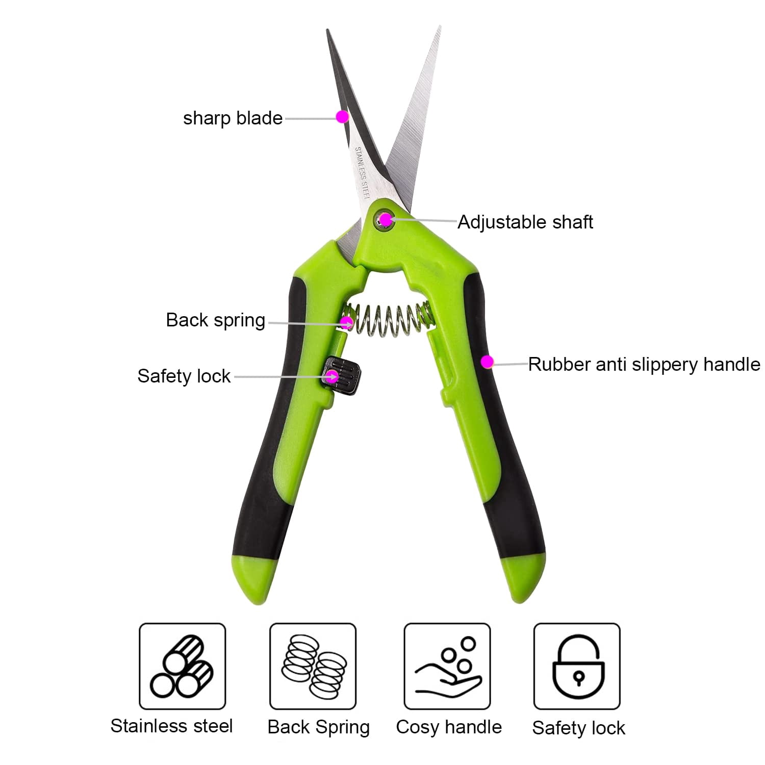 Genreen Gardening Scissor 2PCS Sharp Stainless Steel Blade Garden Shears Cutting Flowers Trimming Plants Yard Florist Flower Rose Herb Hedge Bonsai Fruits Picking