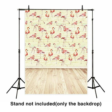 Image of HelloDecor 5x7ft Backdrop Flamingo Patterns on Yellow Brick Wall Plank Floor Vintage Background for Baby Children Photography