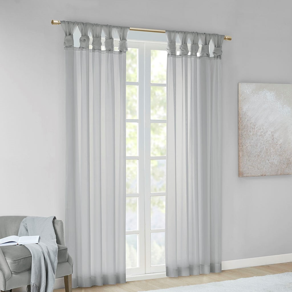 MAYEERTY Polyester Twisted Tab Voile Sheer Top Window Curtain Pair Living Room