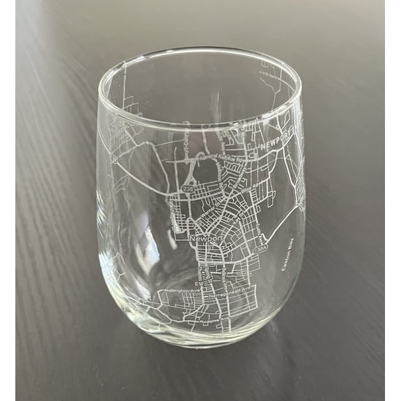 Stemless 17oz Wine Glass Urban City Map Newport Rhode Island
