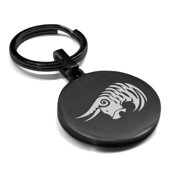 Stainless Steel Tribal Taurus Zodiac (Bull) Round Medallion Keychain Circle Ring