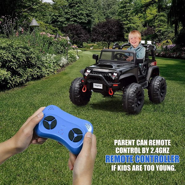 48.4" Large Ride On Car for Kids with 2 Seats, Remote Control, 14" Large Suspension Wheels, LED Lights, Music, Bluetooth for Boys & Girl, Black