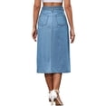 thumbnail image 3 of Falda de mezclilla para mujer INSPIRE CHIC, con botones en la parte delantera, abertura con bolsillos, cintura alta, falda lápiz midi, falda de mezclilla L azul claro, 3 of 6
