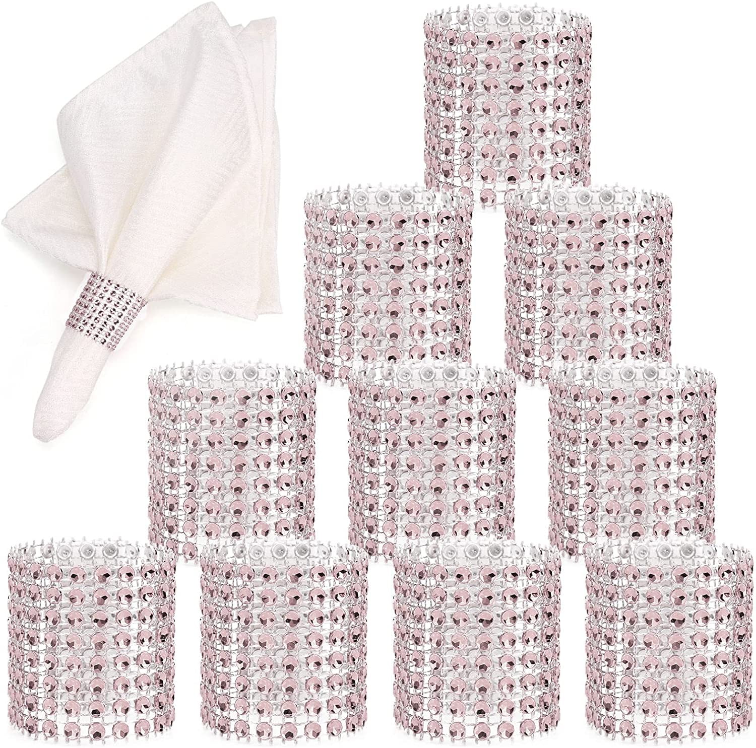 Light Pink Napkin Rings Bulk Set of 150Pcs,Bling Rhinestone Diamond