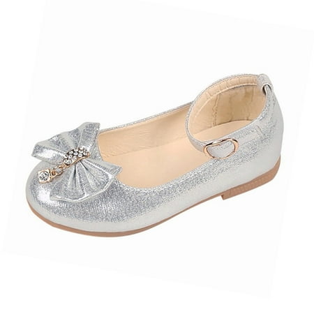Kids Shoes Size 21 For 12 Months-15 Months Children Bowknot Dance Shallow Single Princess Kids Sneakers Silver