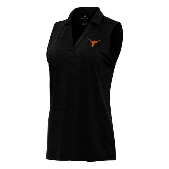 Women's Antigua Heather Black Texas Longhorns Layout Sleeveless V-Neck Polo