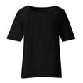 thumbnail image 4 of Dasayo Cotton Linen Tops for Women Trendy Short Sleeve Black Pleated Casual Solid Split Blouses Tees for Women XXXXL, 4 of 5