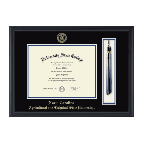 Framerly - NCAT Tassel Diploma Frame with Black and Royal Blue Mat