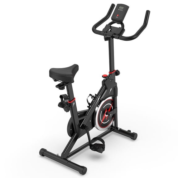 S-HOME Indoor Exercise Bike with Adjustable Resistance and Monitor, Stable Base, Portable Design for Home Fitness Daily Use, Black Red