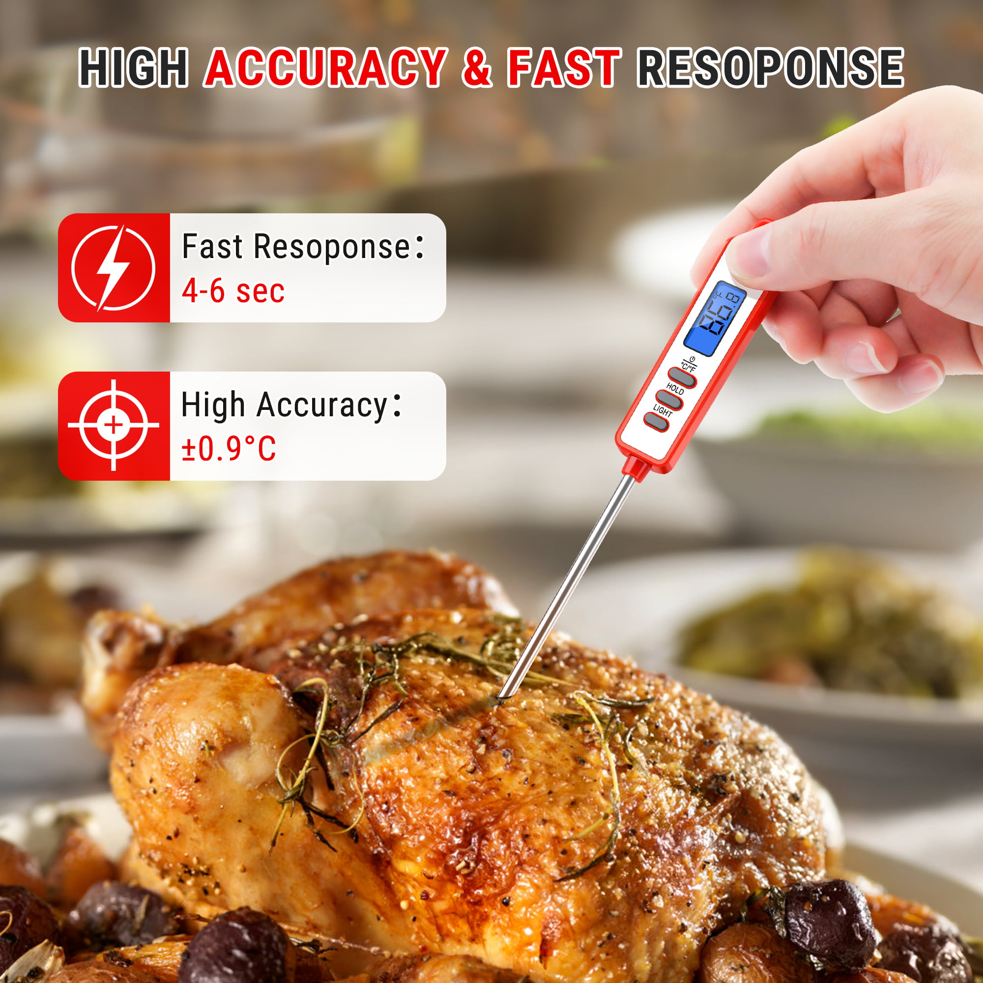 ThermoPro Tp01a Instant Read Digital Meat Thermometer with 5.35 inch Long Probe Thermometer for Grilling BBQ Smoker Grill Oven Thermometer