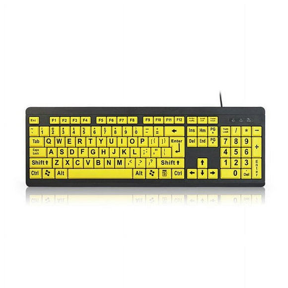 Mixfeer Wired USB Large Print Computer Keyboard for Low Vision Users High Contrast 104 Keys Letters for Old Men