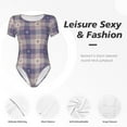 thumbnail image 6 of Gaeub Purple Floral Gingham Check Plaid Women'S Short Sleeve One Piece Swimsuit Sexy High-Waisted Bodysuit For Swimming, Beach, Sports - Medium, 6 of 9