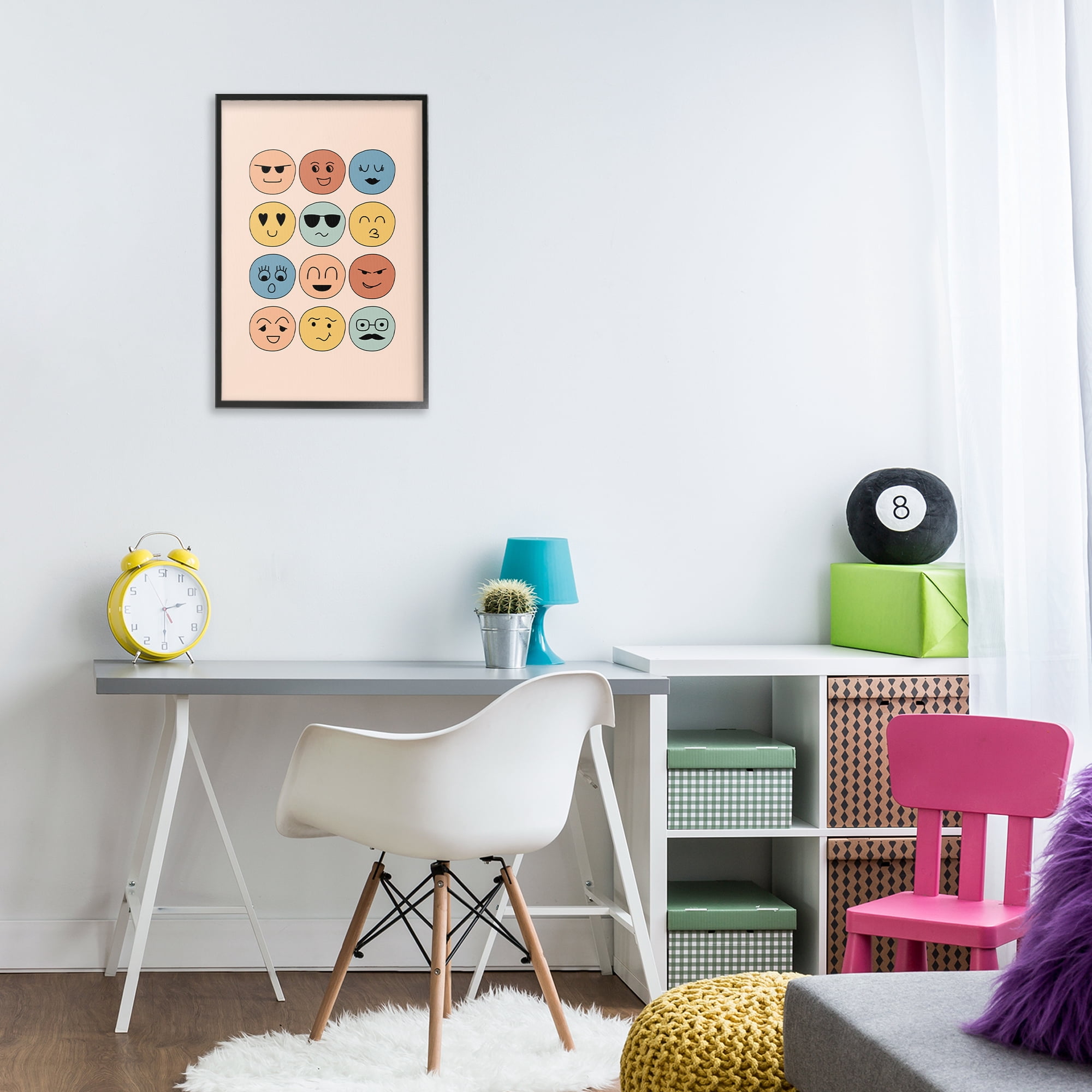Stupell Industries Various Expression Smileys Novelty Painting Black Framed Art Print Wall Art, 16 x 24