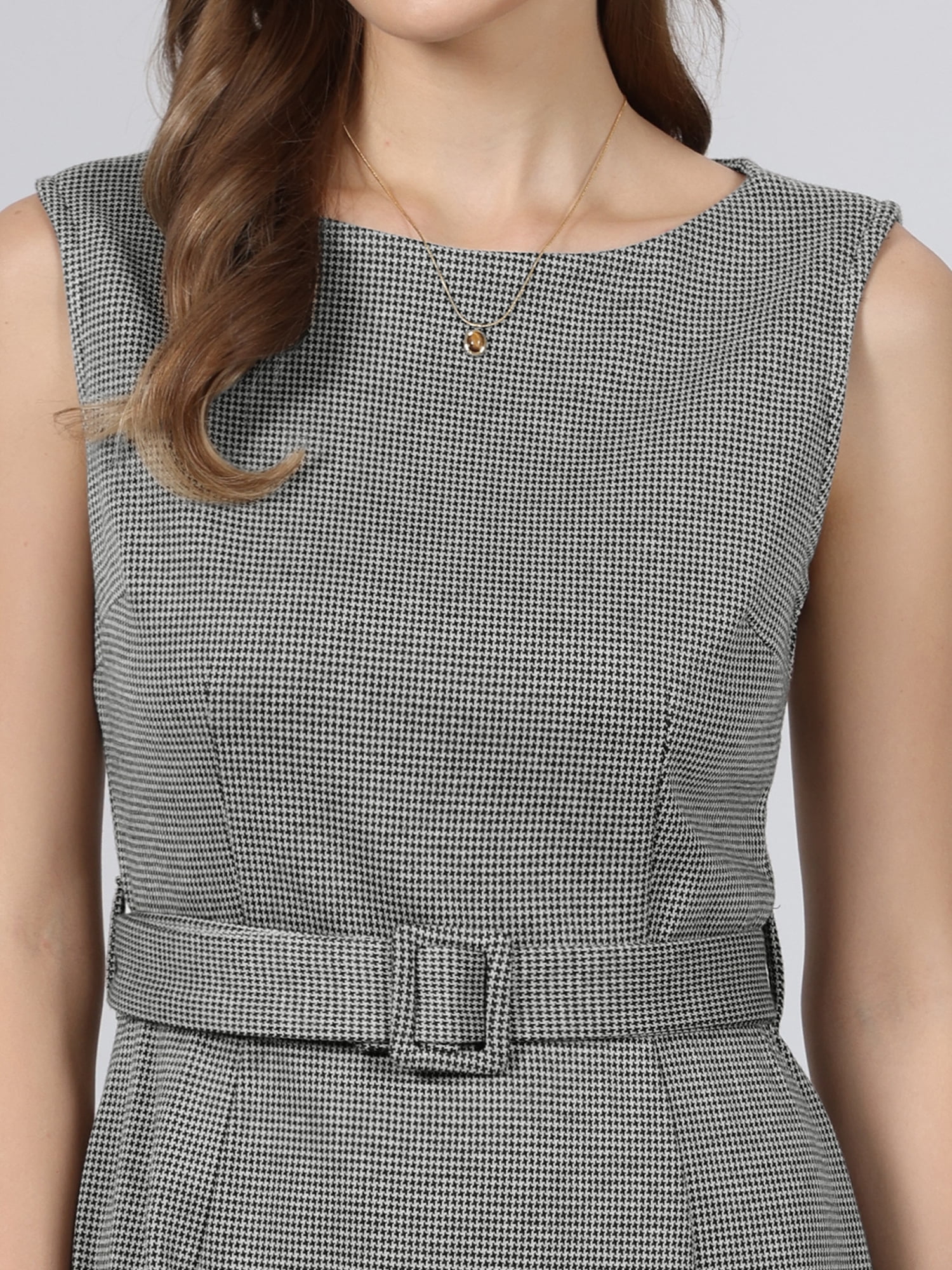 DARING DIVA Women's Houndstooth Sleeveless Boat Neck Pencil Dress M Black