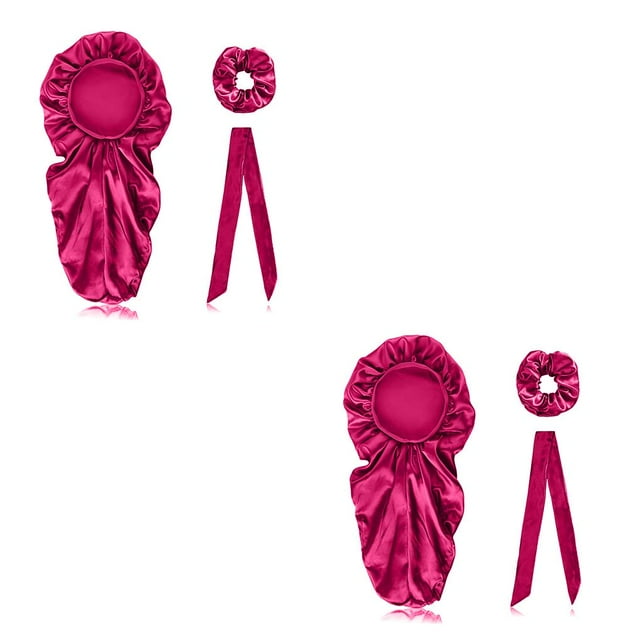 Conjunto de 3 piezas Yuarrent gorro de dormir de satén con ala ancha Rosa rojo