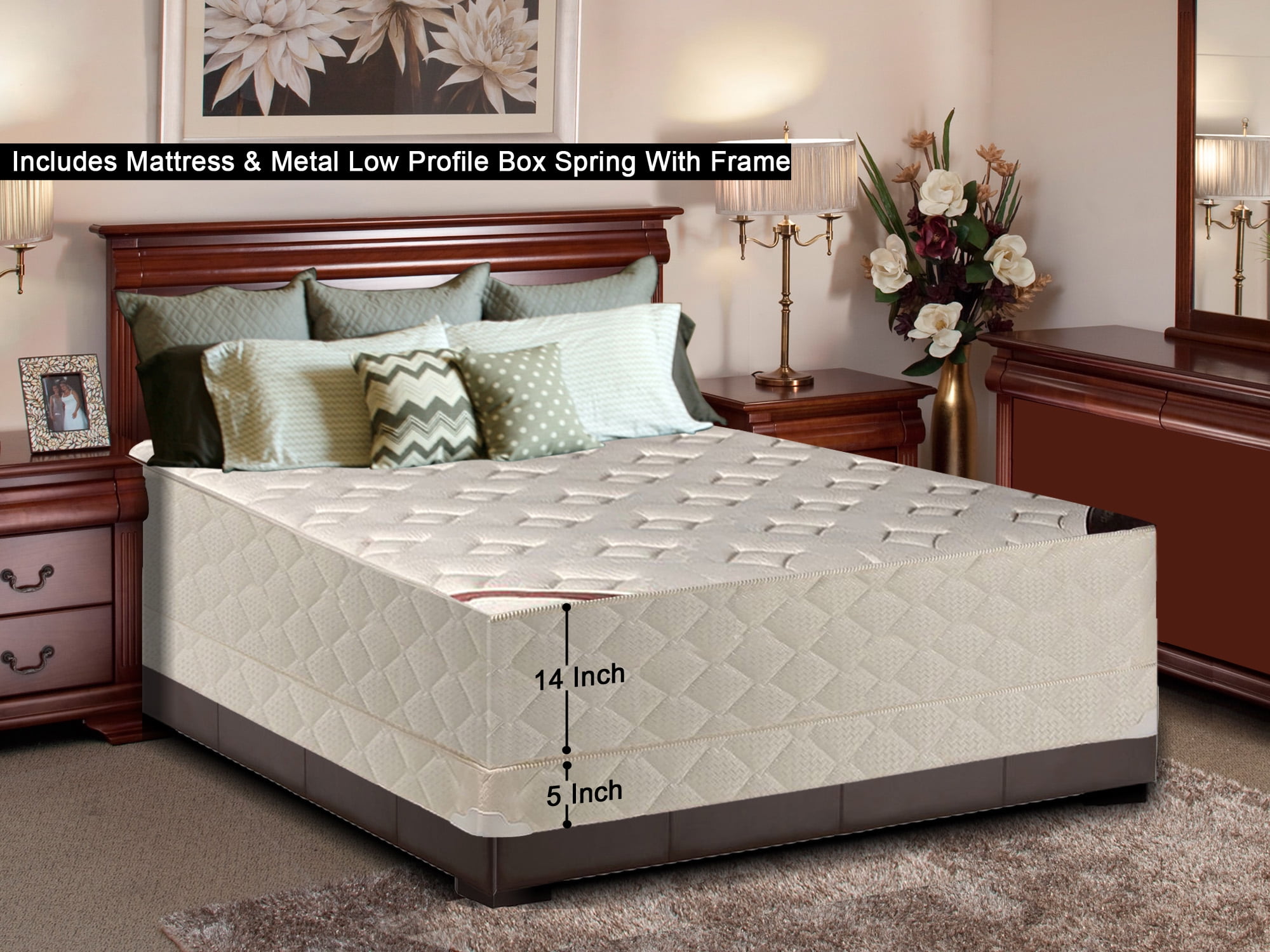 WAYTON, 14Inch Firm Double sided Tight top Innerspring Mattress And 4
