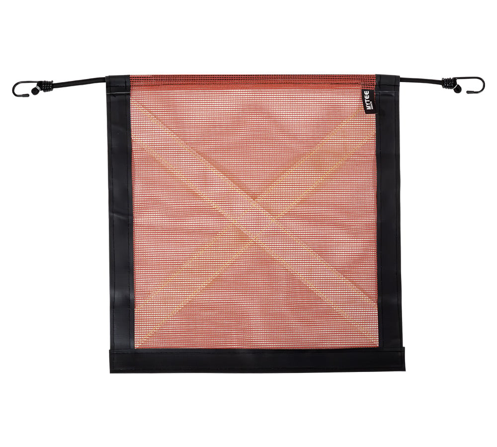 4 Pack Red Safety Flag with Bungees Cord DOT Compliant - 18 Inch x 18 Inch Reflective High Visibility X - Black Leather Webbing Mesh Warning Flags