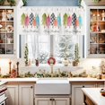 thumbnail image 3 of Merry Christmas Kitchen Window Curtain Set with Tiers and Valance, 3 Pieces Rod Pocket Valances Xmas Tree Watercolor Style Window Treatment Semi Sheer Kitchen Bedroom Farmhouse Decor (52"W x 18"L), 3 of 6