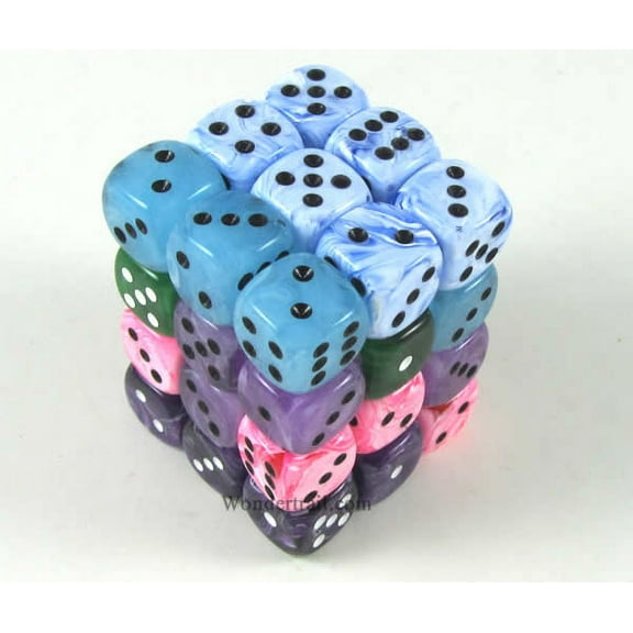 Assorted Swirl Deluxe Dice with Pips D6 12mm (1/2in) Pack of 36 Koplow Games