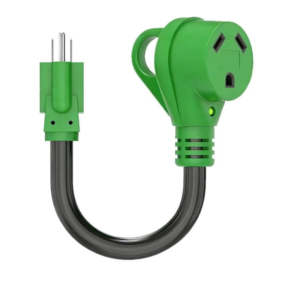 30 Amp RV Adapter Cord Nema 5-15P to TT-30R LED Indicator 12 Inch Green