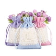 thumbnail image 3 of Juego de 50 bolsas de regalo con cordón, de malla, transparentes, con ventana, para envolver dulces, joyas y pendientes., 3 of 5