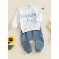 thumbnail image 6 of Elippeo Boys Autumn 2PCS Outfit Sets Long Sleeve O Neck Letter Embroidery Tops Drawstring Pants Sets 6 12 18 24 Months 3 Years, 6 of 10