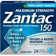Zantac 150 Cool Mint Maximum Strength Ranitidine Acid Reducer Tablets, 24ct