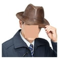 thumbnail image 2 of Man Genuine Leather Cowhide Gentleman Cow Skin Short Brim Black/Brown Top Hat Male Shows ,Classic Vintage, 2 of 6