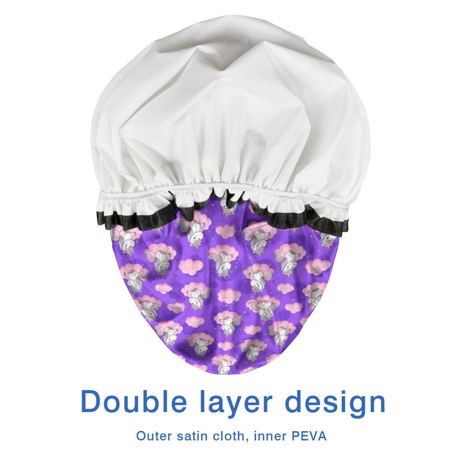 Shower Caps,Purple Cartoon Unicorn Cloud Pattern Waterproof Shower Cap for Women 4 Pieces,Double Reusable Hair Cover for Shower PEVA Elastic Stretch Hem