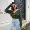 thumbnail image 4 of Jdlsppl Women's Long Sleeve Pullover Sweater Twist Knot Knit Crop Top Basic Loose Casual Bishop Sleeve Army Green Large, 4 of 4