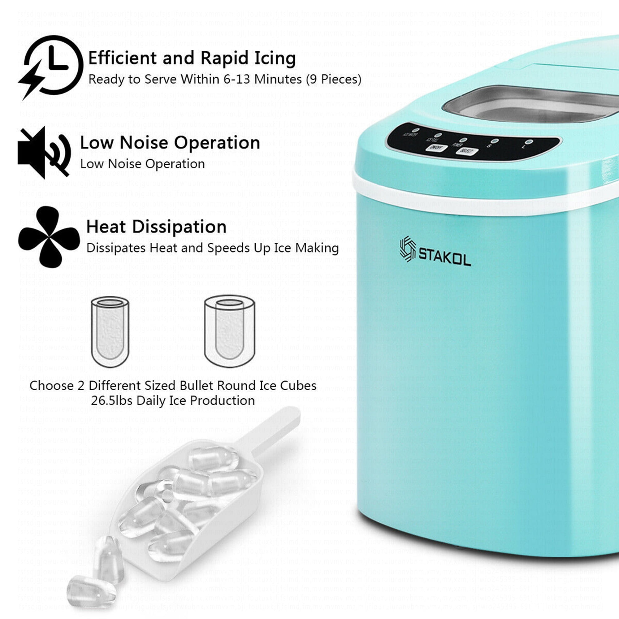Costway Stakol Portable Compact Electric Ice Maker Machine Mini Cube 26lb/Day Mint Green
