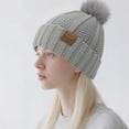 thumbnail image 5 of Loritta 2 Packs Womens Satin Silk Lined Beanie Knit Hat Woman Winter Hat with Pom Black and Gray, 5 of 6