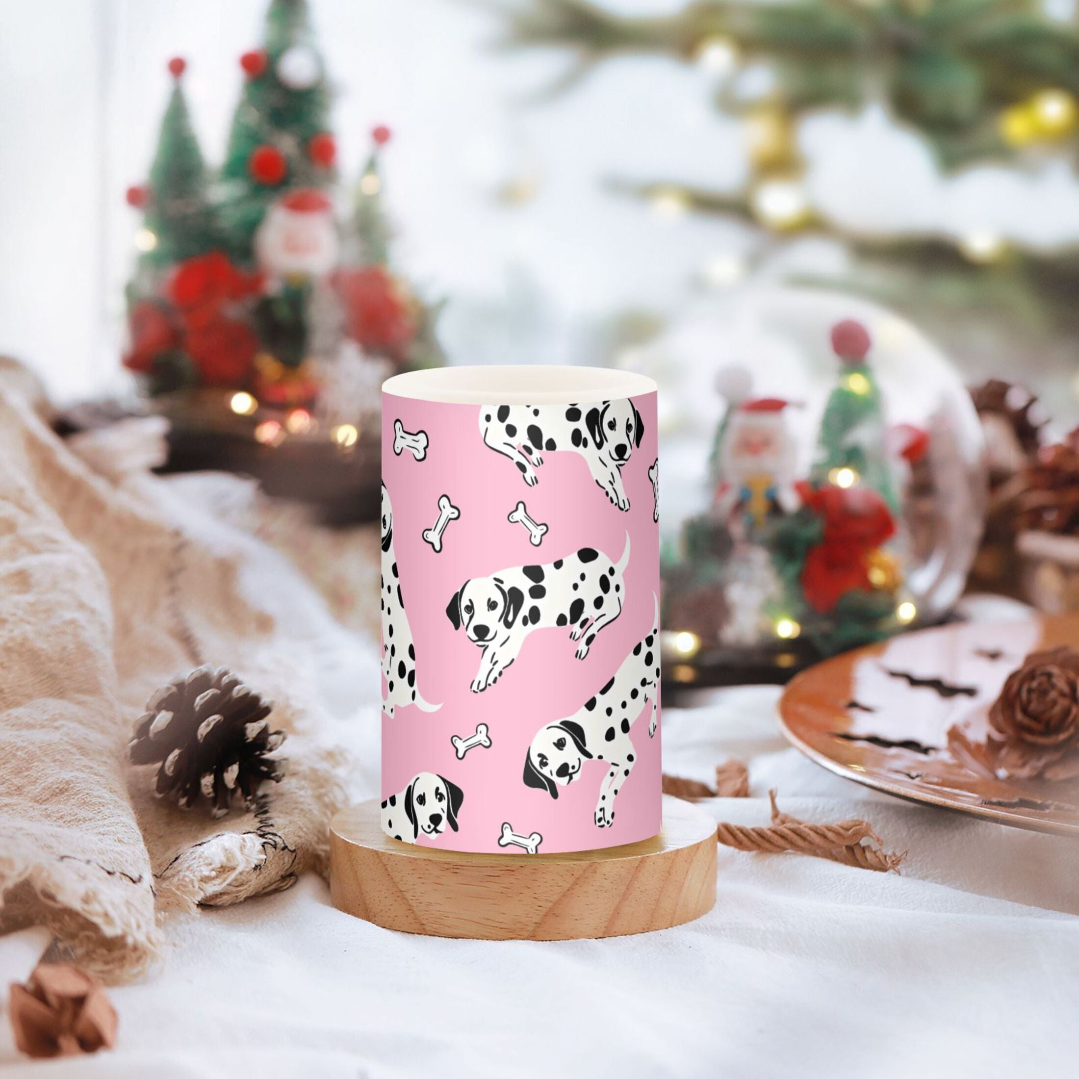 Dalmatian Dog Bone Pattern Flameless LED Candle Set with Remote, Battery Operated Color Changing Pillar Candles, Set of 2