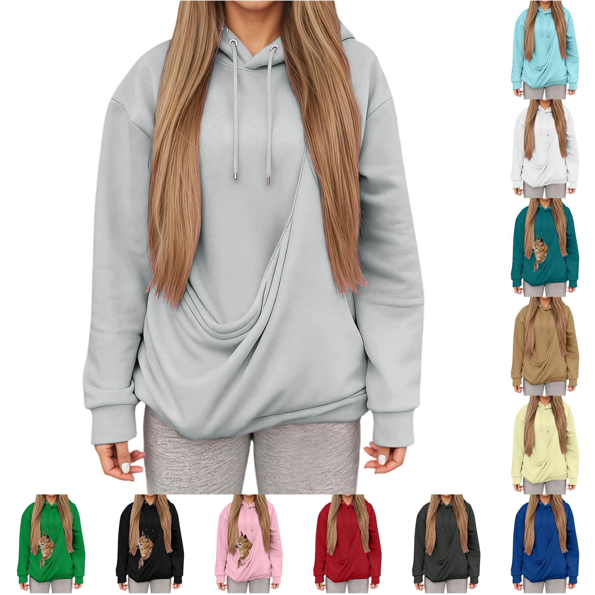 XIAOCHA Solid Dog Pouch Hoodie Casual Long Sleeve Kangaroo Pet Carrier Pullover Hooded Sweatshirt Light Gray Sizes XXL