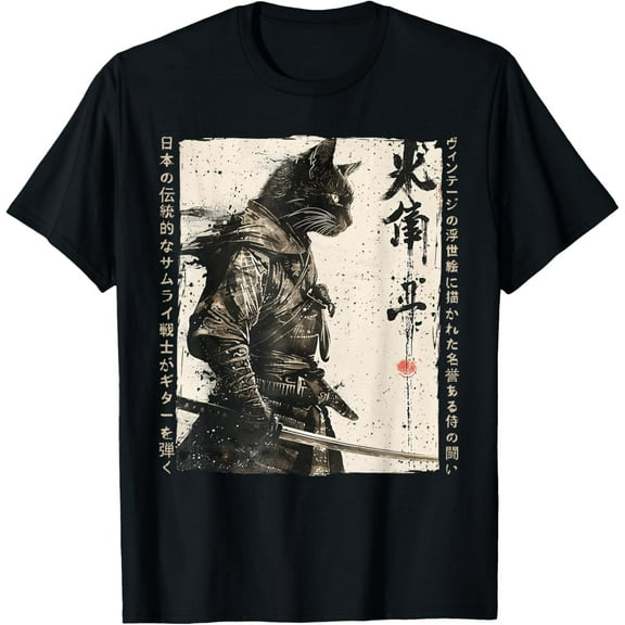 Samurai Cat Warrior Ukiyo Ink Artwork Cat Samurai T-Shirt TShirt