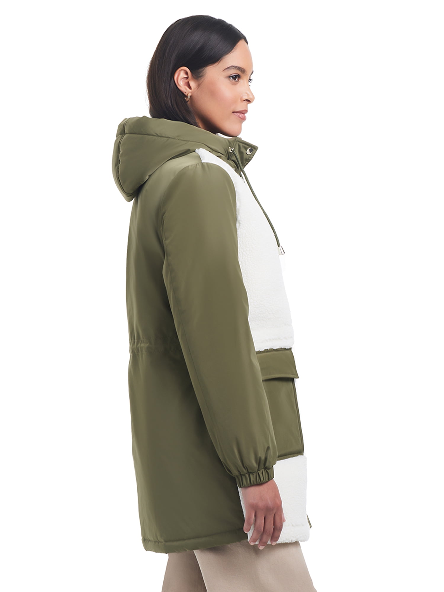 Sam & Libby Ladies Long Sleeve Mid-Length Parka with Sherpa Panels