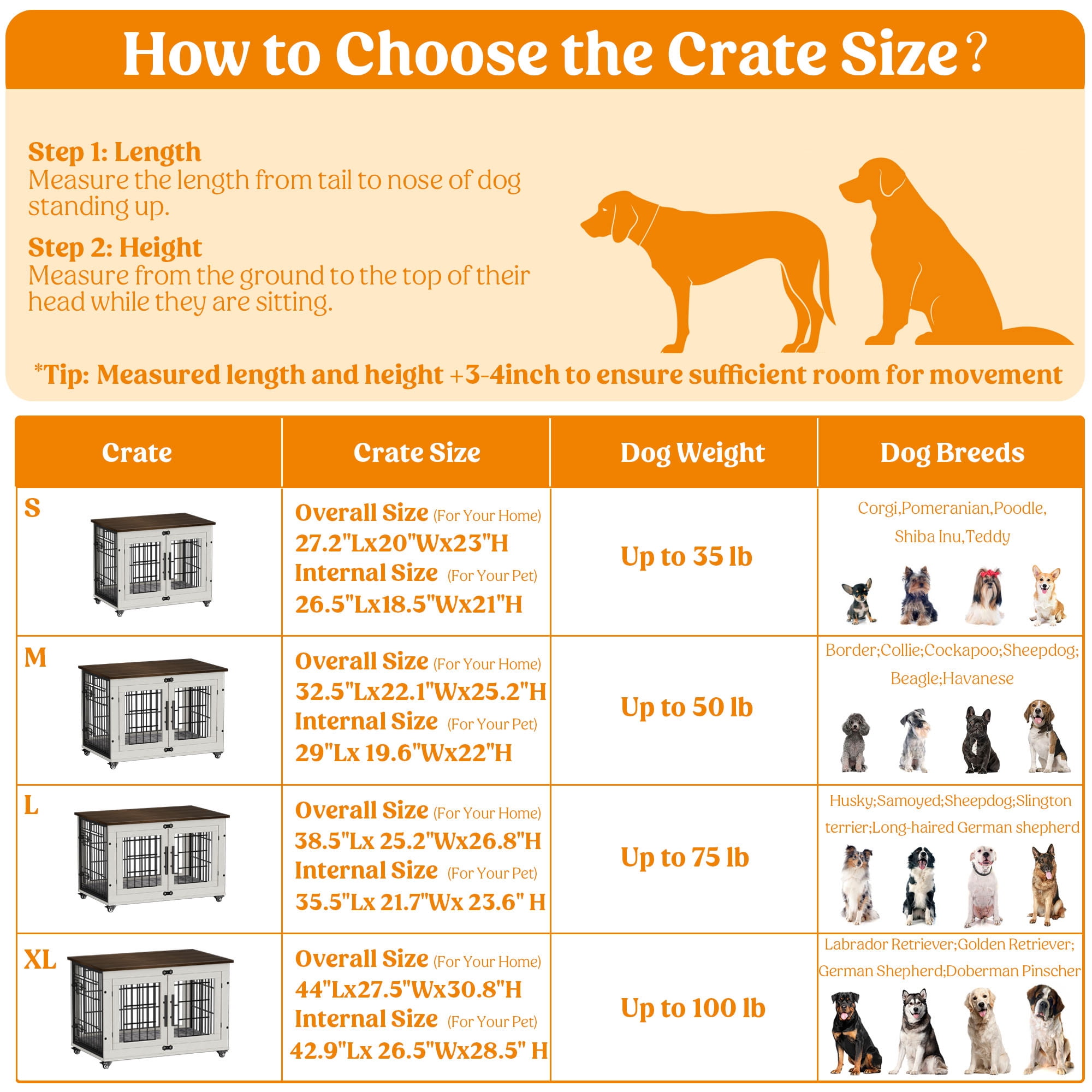 Aufeile Dog Crate Furniture with Wheels, 32 in Wooden End Table Dog Cage with 2 Doors and Removable Cushion, Indoor Pet Kennel for Medium Breeds, White