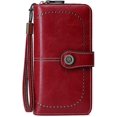 thumbnail image 1 of Cartera para pasaporte de viaje con bloqueo RFID, porta pasaporte familiar, color vino tinto, 1 of 5