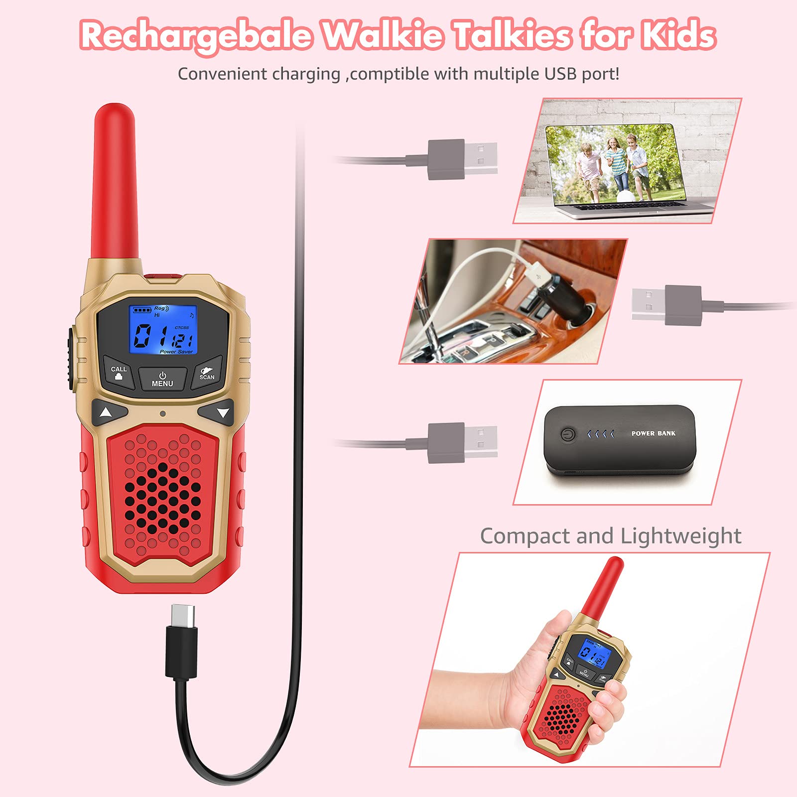 Walkie Talkie Rechargeable Pack, Long Range Walkie-Talkie for Adults Kids  Easy to Use Small Way Radio Hands-Free Outdoor Camping, Hiking,Cruise  Ship Accessories