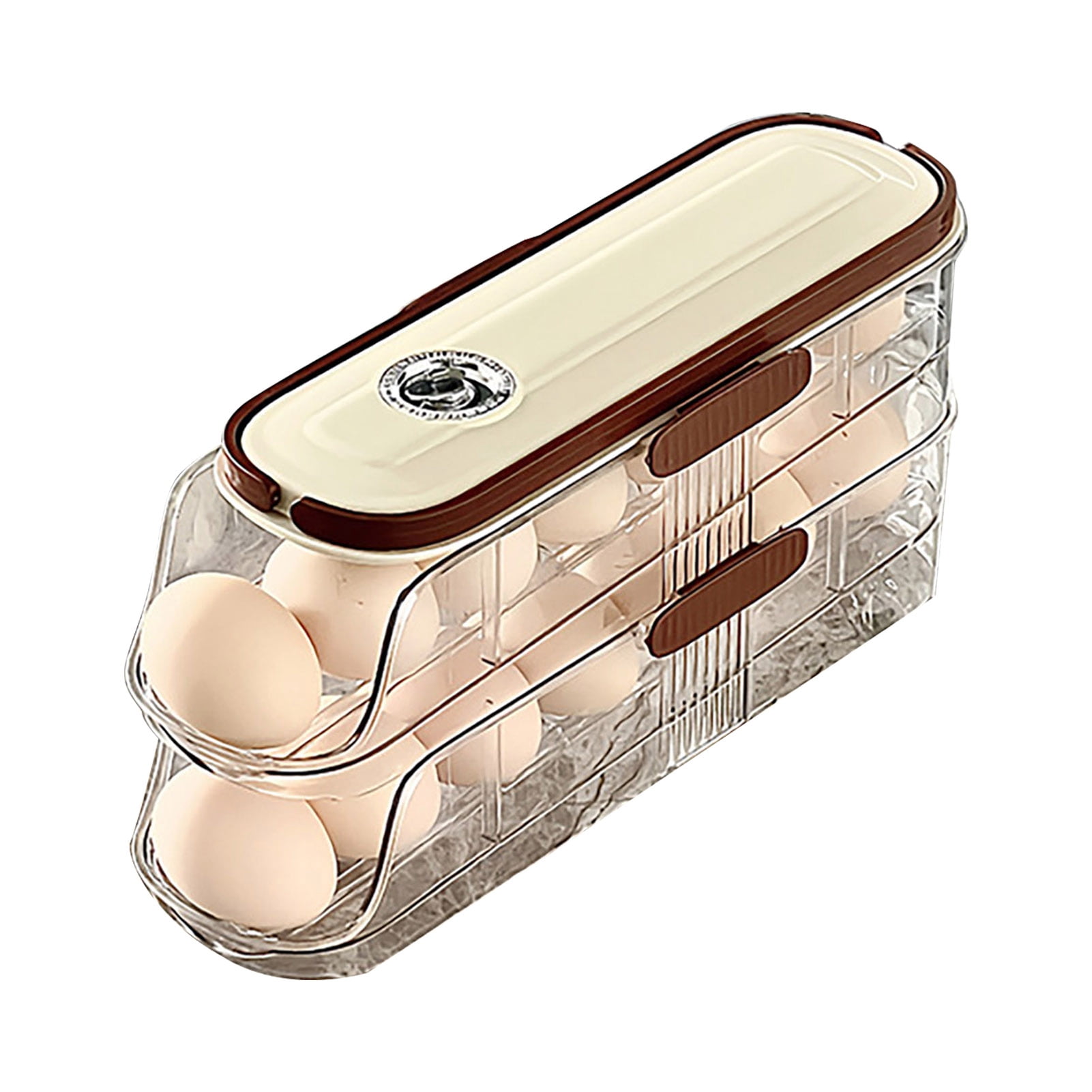 sunsanly Automatic Rolling Egg Container Fridge Storage Box Food Grade BPA Free Transparent Stackable Fridge Organizer with Lid