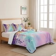 thumbnail image 5 of Quilts Twin Size Bedding Set, Purple Pink Lightweight Quilted Comforter, Spring Watercolor Wisteria Flowers Leaf Soft Reversible Bedspread Coverlet with Pillow Covers for All Season, 68" x 86", 5 of 9