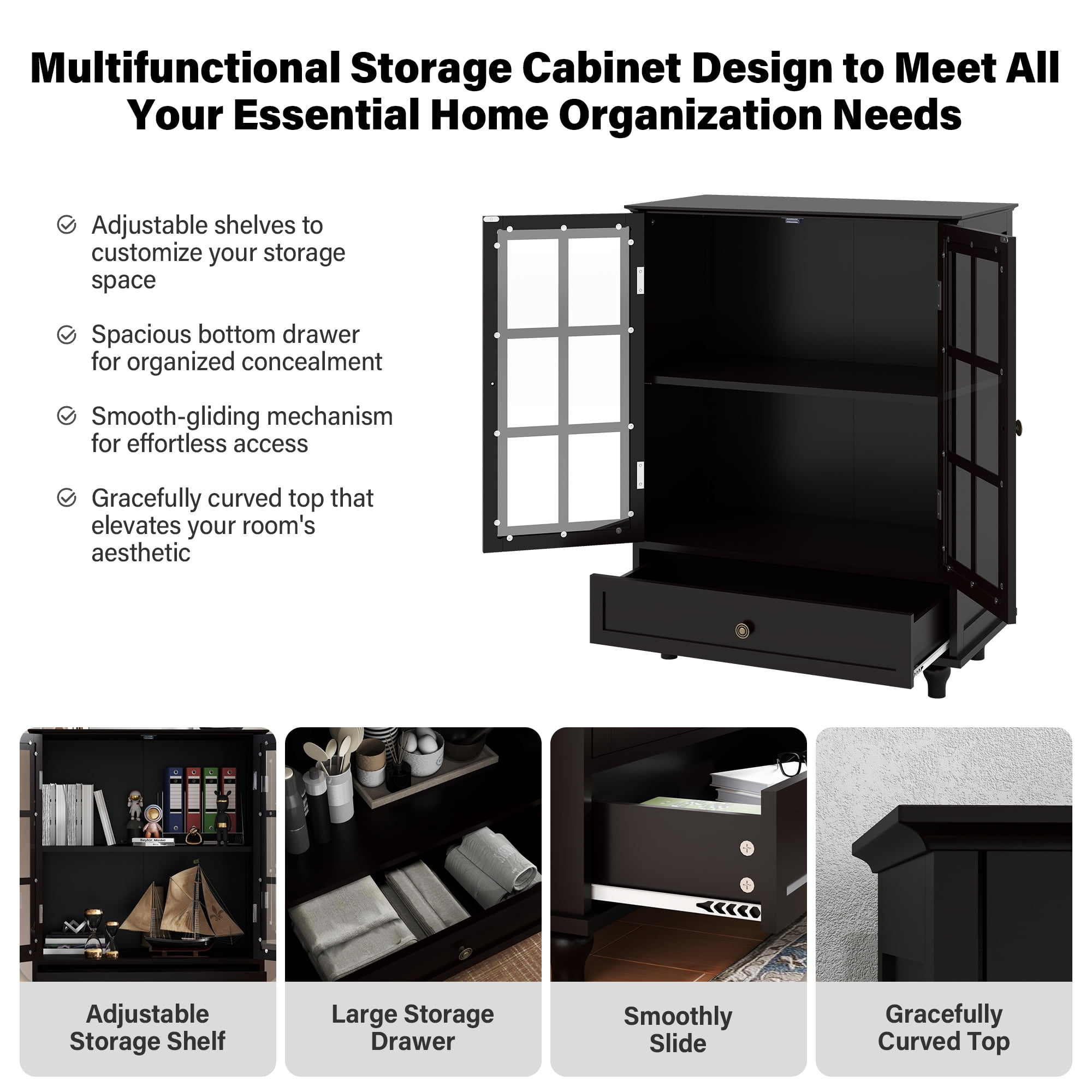 Aukfa Buffet Pantry Cabinet,2 Doors Wood Sideboard Storage Cabinet for Dining Room Hallway Entryway,Black