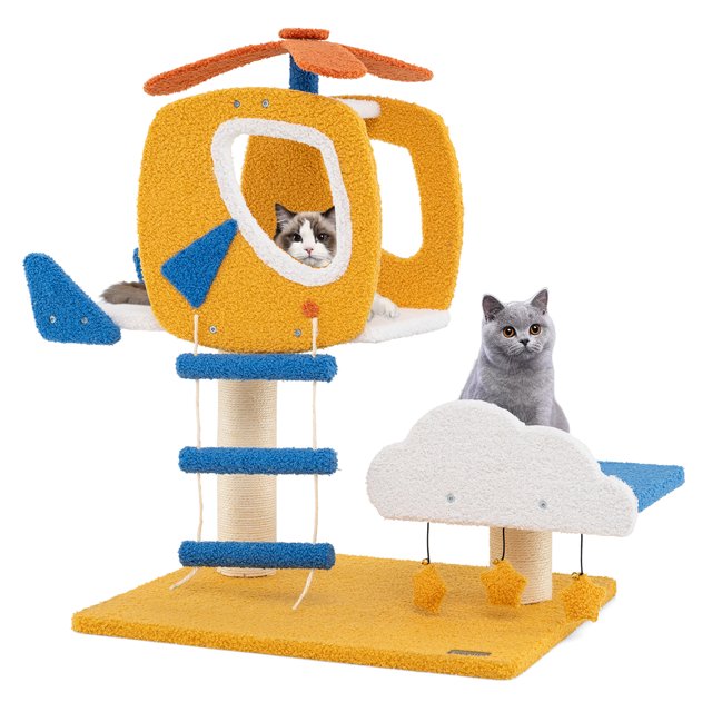 Gymax Aviation-themed Cat Tree for Indoor Cats w/ Helicopter Top Perch Scratching Post