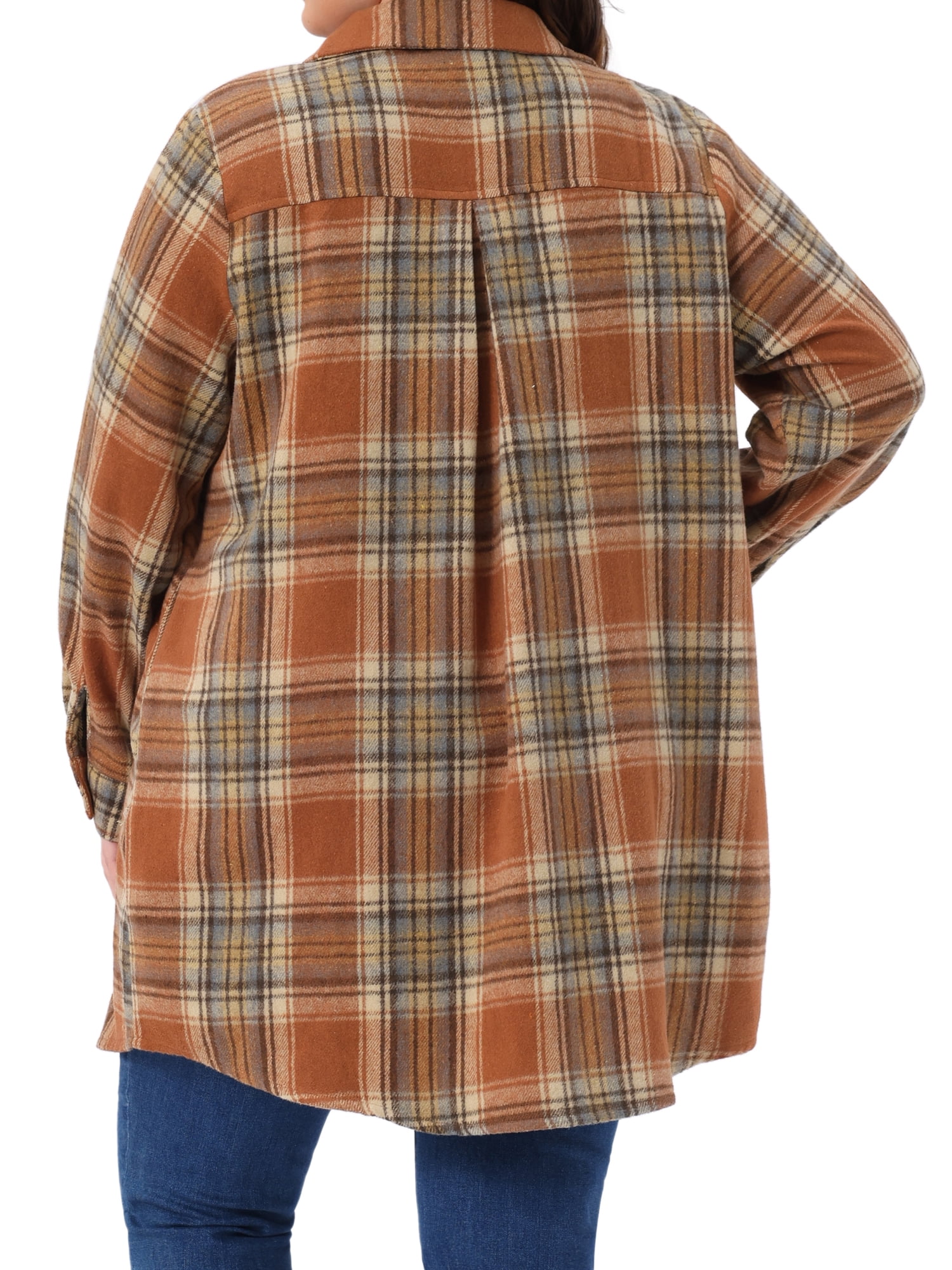 DARING DIVA Plus Size Plaid Shacket Long Sleeve Flannel Fashion Jacket 1X Orange