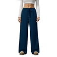 thumbnail image 2 of Wide Leg Ribbed Knit Lounge Pants for Women High Waisted Drawstring Palazzo Trousers Flowy Loose Sleep Bottoms Relaxed Homewear, 2 of 8