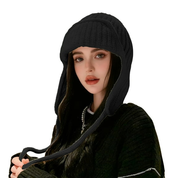 Trapper Hat for Women Plush Ear Muffs for Winter Trendy Fitness Winter Warm Cozy Womens Hats Black