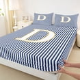 thumbnail image 4 of Erosebridal Initial D Letter Kid Bed Sheets, Abstract Stripe King Sheets, 4-Piece, 4 of 5