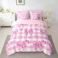 thumbnail image 5 of Manfei Princess Bowknot Bed in a Bag Twin size, Pink Plaid Bed Set, Love Heart Reversible Bedding Twin Size, Ultra Soft Room Decorative, 7 Pieces, 5 of 6