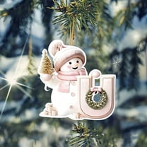 Taicans ‌Personalized Initial A-Z Pink Snowman Christmas Ornament - Handmade Acrylic 2D Tree Decoration,2.5" Tall,Winter Wonderland Holiday Gift for 2025,Perfect for Tree/Mantle/Wreath‌