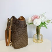 Michael Kors Jet Set Chain Brown MK Signature Large Shoulder Tote Bag